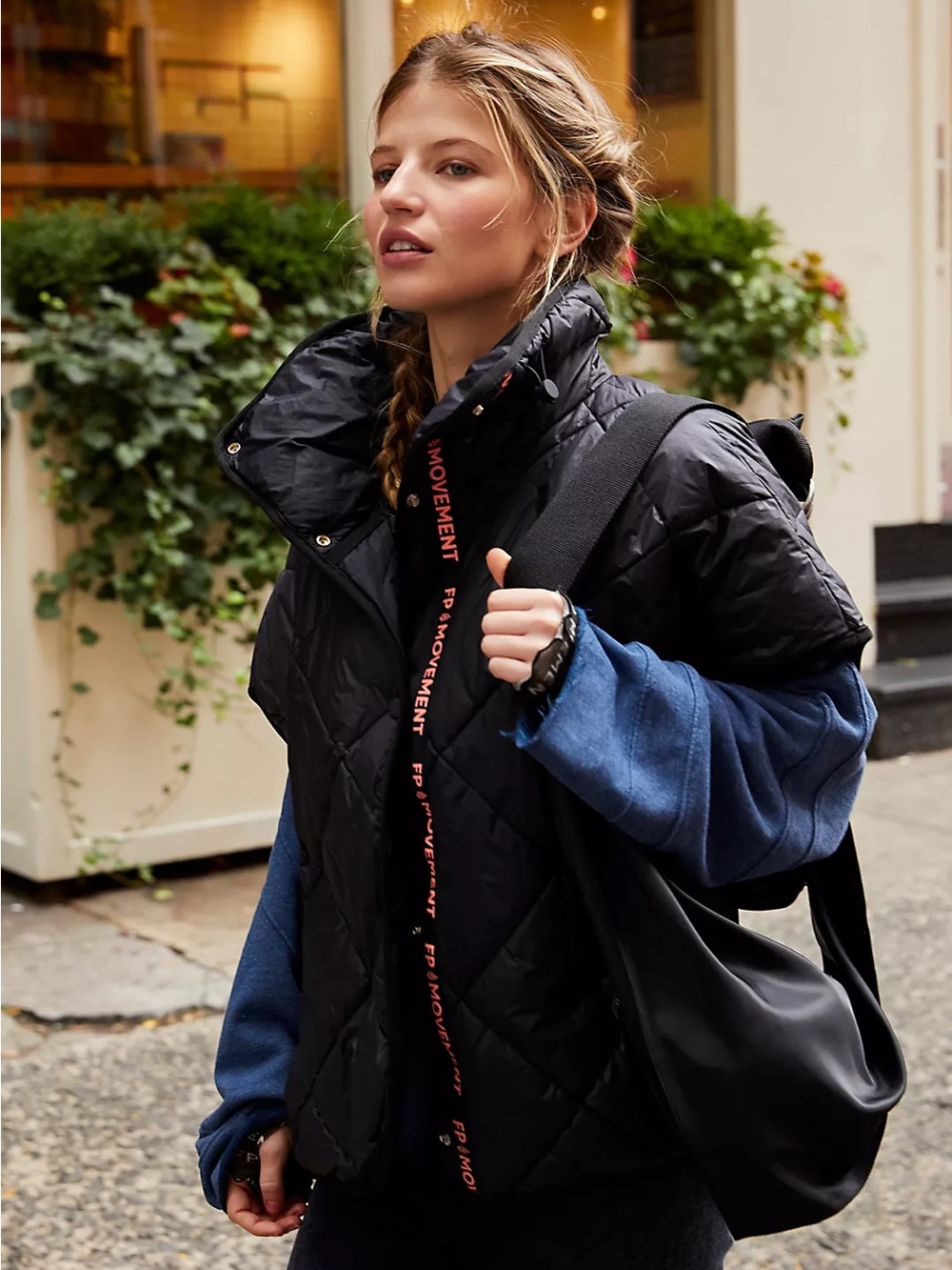 Free People Movement Black Chill Out Packable Crop Puffer Poncho Vest Scarf - OS